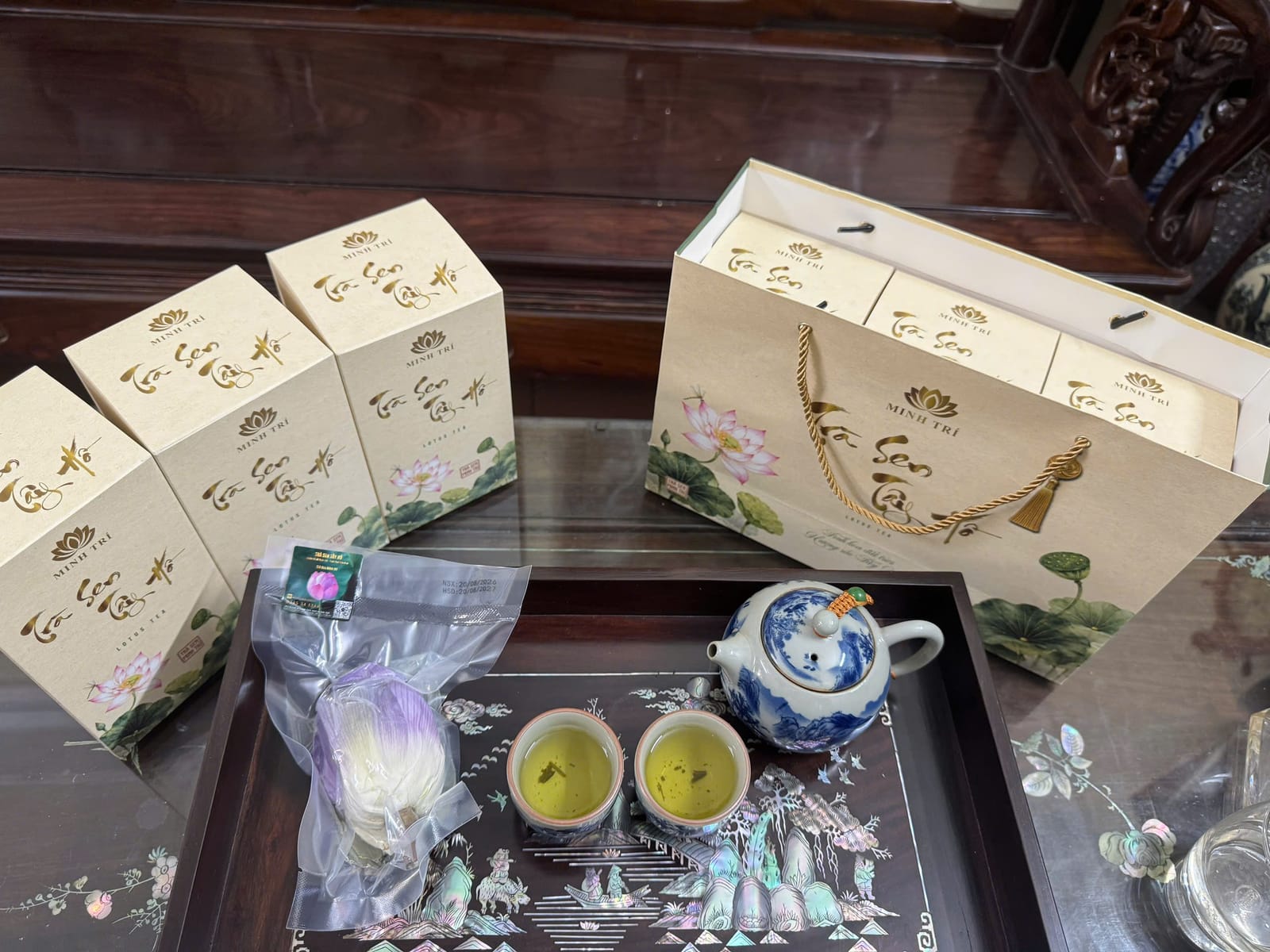 Set 3 bông trà sen — 3 hộp rời biếu tặng